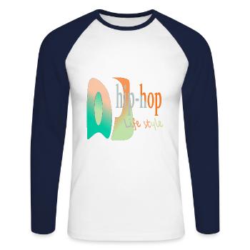 Dj Hip Hop - T-shirt baseball manches longues Homme - blanc/marine - Devant - Nik (191cm)