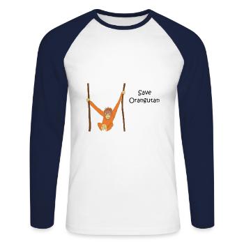 Cadeau de singe orang-outan orang-outan - T-shirt baseball manches longues Homme - blanc/marine - Devant - Nik (191cm)