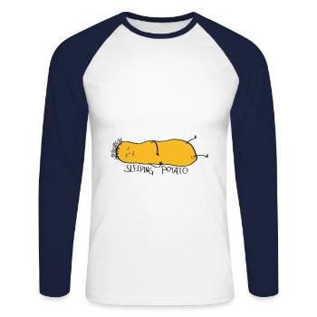 Pomme De Terre Dormant Super Pomme De Terre Maxerl Fun Bande Dessinée - T-shirt baseball manches longues Homme - blanc/marine - Devant - Nik (191cm)