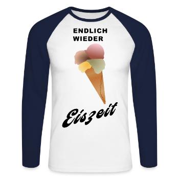 endlich wieder EISZEIT - Unisex Baseballshirt langarm - Weiß/Navy - Vorne - Nik (191cm)