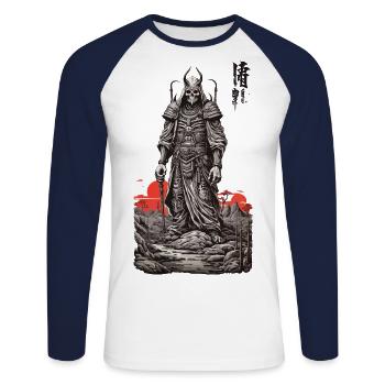 Retro Demon Skeleton Manga Magic Design - Unisex Long Sleeve Baseball T-Shirt - white/navy - Front - Nik (191cm)