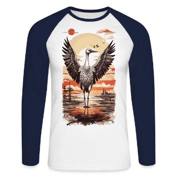 Japanese Stork Ukiyo-E Bird Art Crane - Unisex Long Sleeve Baseball T-Shirt - white/navy - Front - Nik (191cm)