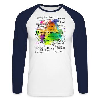 Syndrome de Down amour - T-shirt baseball manches longues Homme - blanc/marine - Devant - Nik (191cm)