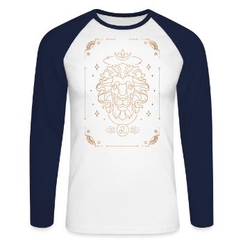 Signe du Lion : Constellation du zodiaque - T-shirt baseball manches longues Homme - blanc/marine - Devant - Nik (191cm)