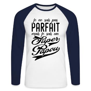 SUPER PAPOU PAPA PAPY famille - T-shirt baseball manches longues Homme - blanc/marine - Devant - Nik (191cm)