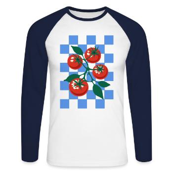 Tomaten und sommer - Unisex Baseballshirt langarm - Weiß/Navy - Vorne - Nik (191cm)