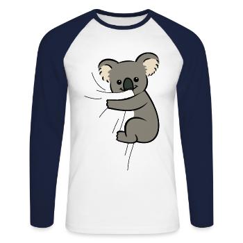 Koala beißt in T-Shirt Hungriger Koala frisst - Unisex Baseballshirt langarm - Weiß/Navy - Vorne - Nik (191cm)