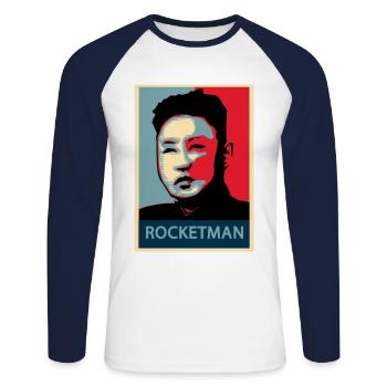Rocketman - Kim jung a - Unisex Long Sleeve Baseball T-Shirt - white/navy - Front - Nik (191cm)