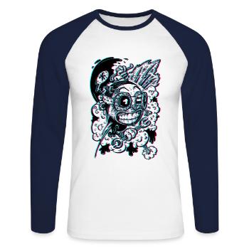 Mechaniker 3D - Unisex Baseballshirt langarm - Weiß/Navy - Vorne - Nik (191cm)