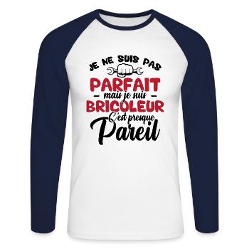 Je ne suis pas parfait mais je suis bricoleur - T-shirt baseball manches longues Homme - blanc/marine - Devant - Nik (191cm)