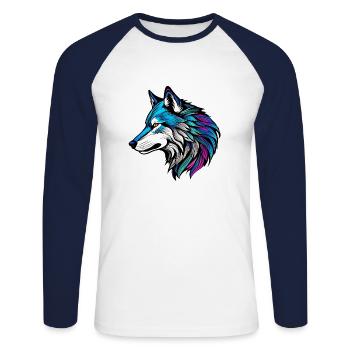 Le beau profil d'un loup - T-shirt baseball manches longues Homme - blanc/marine - Devant - Nik (191cm)