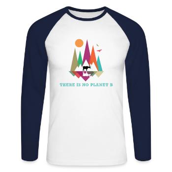 Des vendredis pour l'avenir - Il n'y a pas de planète B - T-shirt baseball manches longues Homme - blanc/marine - Devant - Nik (191cm)