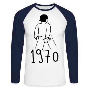 1970 Geburtstag 1970 - Unisex Baseballshirt langarm - Weiß/Navy - Vorne - Nik (191cm)