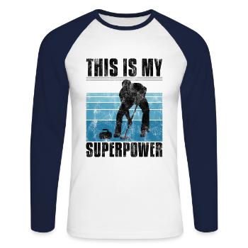 Curling is my Superpower Curler Eisstockschießen - Unisex Baseballshirt langarm - Weiß/Navy - Vorne - Nik (191cm)