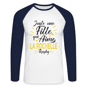 une fille aime la rochelle rugby club rochellais - T-shirt baseball manches longues Homme - blanc/marine - Devant - Nik (191cm)