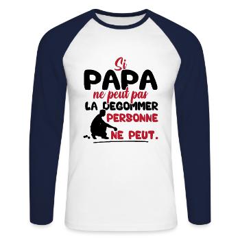 Si Papa ne peut pas la dégommer personne ne peut - T-shirt baseball manches longues Homme - blanc/marine - Devant - Nik (191cm)