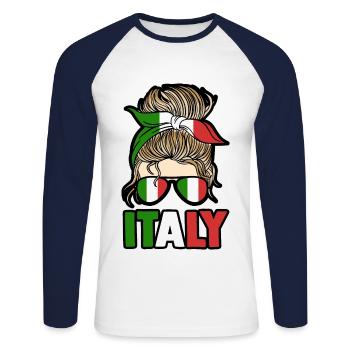 Italie Italien Italien Italie - T-shirt baseball manches longues Homme - blanc/marine - Devant - Nik (191cm)
