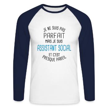 Pas parfait mais assistant social - T-shirt baseball manches longues Homme - blanc/marine - Devant - Nik (191cm)