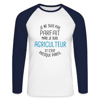Pas parfait mais agriculteur - T-shirt baseball manches longues Homme - blanc/marine - Devant - Nik (191cm)