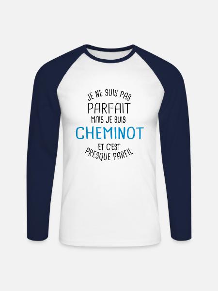 Pas parfait mais cheminot - T-shirt baseball manches longues Homme - blanc/marine