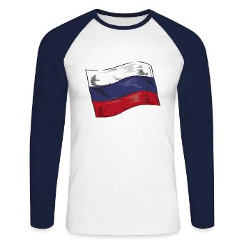 Drapeau de russie Vintage Drapeau russe d’occasion Look - T-shirt baseball manches longues Homme - blanc/marine - Devant - Nik (191cm)