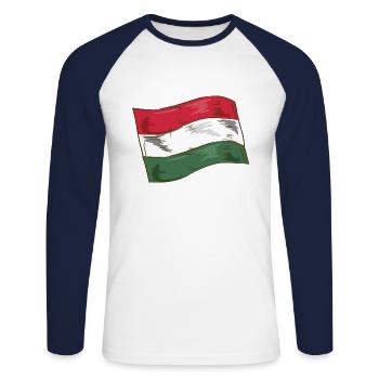 Ungarn Flagge Ungarische Fahne Balaton Hungary - Unisex Baseballshirt langarm - Weiß/Navy - Vorne - Nik (191cm)
