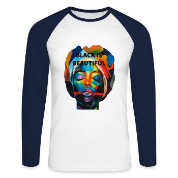 BLACK IS BEAUTIFUL - Unisex Baseballshirt langarm - Weiß/Navy - Vorne - Nik (191cm)