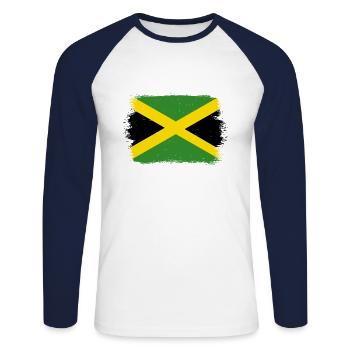 Jamaika Flagge Jamaikanische Fahne Jamaica Vintage - Unisex Baseballshirt langarm - Weiß/Navy - Vorne - Nik (191cm)