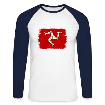 Île de Man Flagge Triskele Drapeau de l’île de Man - T-shirt baseball manches longues Homme - blanc/marine - Devant - Nik (191cm)