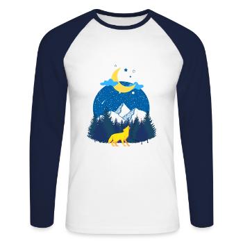 Winter dreams! The Wolf and the Moon - Unisex Long Sleeve Baseball T-Shirt - white/navy - Front - Nik (191cm)