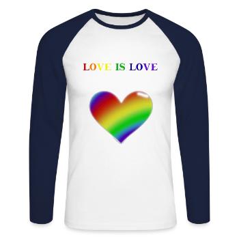 Rainbow Heart Love is love Idée cadeau LGBT - T-shirt baseball manches longues Homme - blanc/marine - Devant - Nik (191cm)