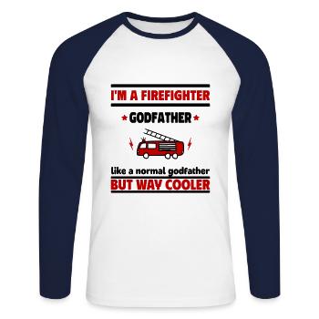 Ich bin ein Patenonkel Feuerwehrmann, viel cooler - Unisex Baseballshirt langarm - Weiß/Navy - Vorne - Nik (191cm)