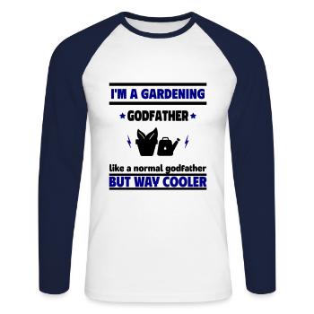 Godfather and gardener – cooler than normal - Unisex Long Sleeve Baseball T-Shirt - white/navy - Front - Nik (191cm)