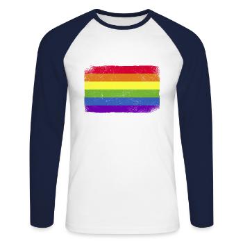 LGBTQ CSD Regenbogen Flagge Bunt - Unisex Baseballshirt langarm - Weiß/Navy - Vorne - Nik (191cm)