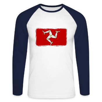 Drapeau de l’île de Man Triskele Drapeau de l’île de Man - T-shirt baseball manches longues Homme - blanc/marine - Devant - Nik (191cm)