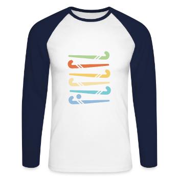 hockey stick - Unisex Long Sleeve Baseball T-Shirt - white/navy - Front - Nik (191cm)