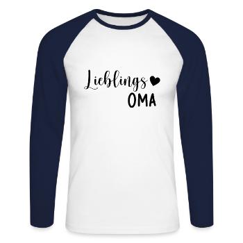 Lieblings Oma Geschenkidee - Unisex Baseballshirt langarm - Weiß/Navy - Vorne - Nik (191cm)