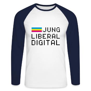 Jung Liberal Digital - FDP JuLis Junge Liberale - Unisex Baseballshirt langarm - Weiß/Navy - Vorne - Nik (191cm)