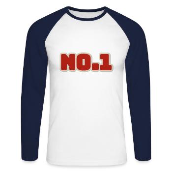 N ° 1 numéro 1 un - T-shirt baseball manches longues Homme - blanc/marine - Devant - Nik (191cm)