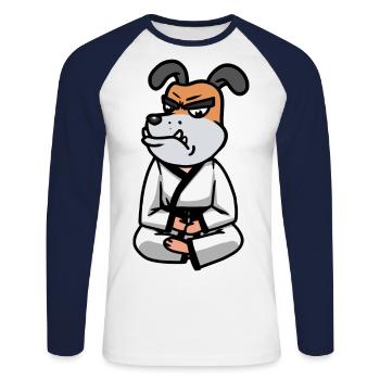 Karaté Chien de Combat Judo Chien Combattant Arts Martiaux - T-shirt baseball manches longues Homme - blanc/marine - Devant - Nik (191cm)