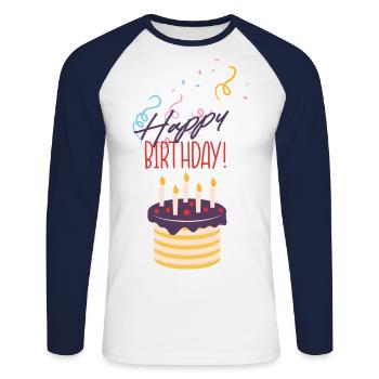 happy birthday - T-shirt baseball manches longues Homme - blanc/marine - Devant - Nik (191cm)
