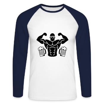 muskeln bier cool - Unisex Baseballshirt langarm - Weiß/Navy - Vorne - Nik (191cm)