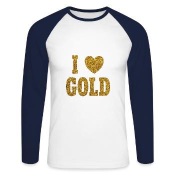 Gold Glitzer Effekt Glamour - Unisex Baseballshirt langarm - Weiß/Navy - Vorne - Nik (191cm)