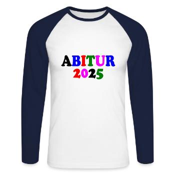 Abitur 2025 - Unisex Long Sleeve Baseball T-Shirt - white/navy - Front - Nik (191cm)