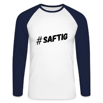 Hashtag Saftig - schwarz - Unisex Baseballshirt langarm - Weiß/Navy - Vorne - Nik (191cm)