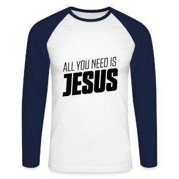jesus saying faith - Unisex Long Sleeve Baseball T-Shirt - white/navy - Front - Nik (191cm)