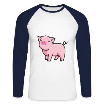 Porc doux - T-shirt baseball manches longues Homme - blanc/marine - Devant - Nik (191cm)