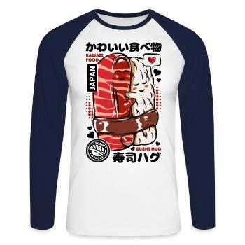 Japan sushi hug cute - Unisex Long Sleeve Baseball T-Shirt - white/navy - Front - Nik (191cm)