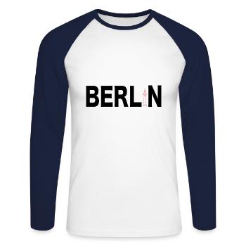Berlin Souvenir Allemagne Cadeau Skyline - T-shirt baseball manches longues Homme - blanc/marine - Devant - Nik (191cm)