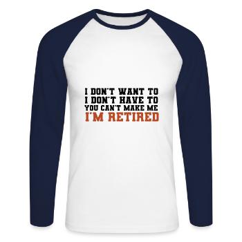 Retraite - Pension - T-shirt baseball manches longues Homme - blanc/marine - Devant - Nik (191cm)